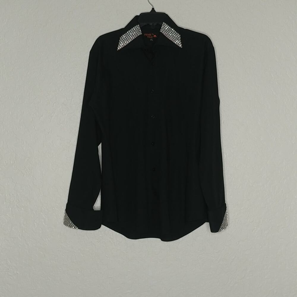Prime Time Embellished Button Front Shirt Size 15 1/2 (34/35)